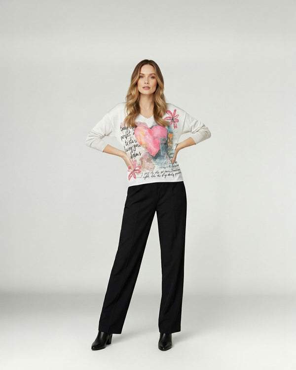 Sweater Mujer Eleonora Regular Cuello en V Manga 3/4 Blanco Lineatre