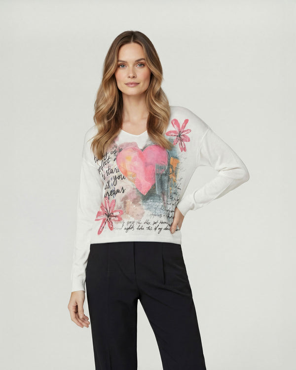 Sweater Mujer Eleonora Regular Cuello en V Manga 3/4 Blanco Lineatre
