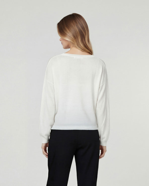 Sweater Mujer Eleonora Regular Cuello en V Manga 3/4 Blanco Lineatre