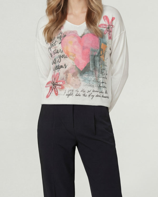 Sweater Mujer Eleonora Regular Cuello en V Manga 3/4 Blanco Lineatre