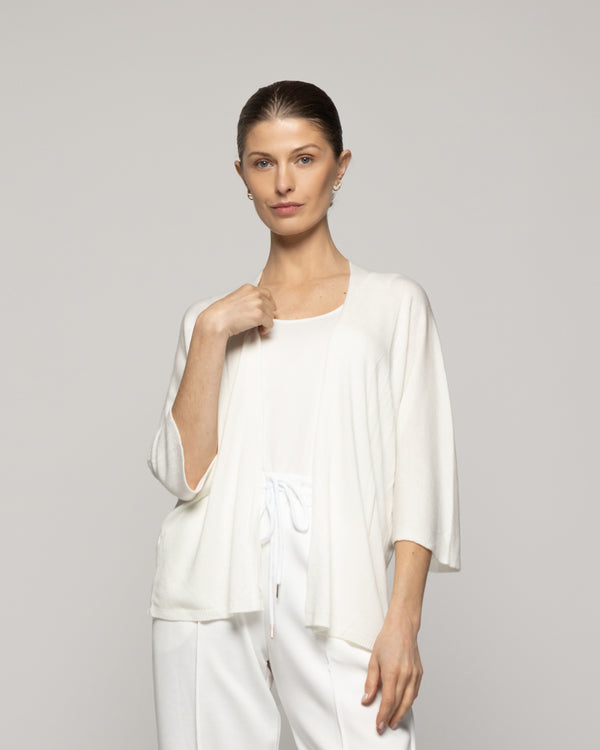 Sweater Mujer Waleska Tipo Cardigan Liso Manga Larga Blanco Lineatre