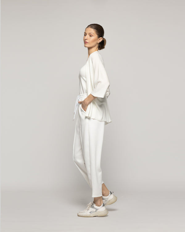 Sweater Mujer Waleska Tipo Cardigan Liso Manga Larga Blanco Lineatre