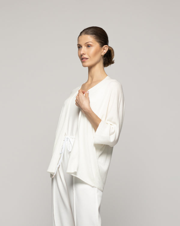 Sweater Mujer Waleska Tipo Cardigan Liso Manga Larga Blanco Lineatre
