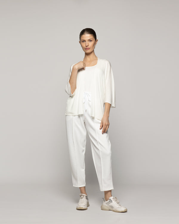Sweater Mujer Waleska Tipo Cardigan Liso Manga Larga Blanco Lineatre