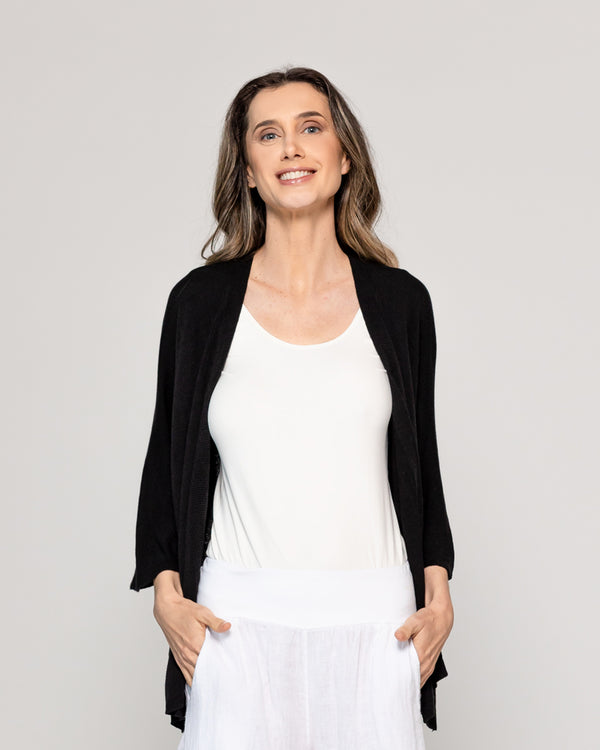 Sweater Mujer Waleska Tipo Cardigan Liso Manga Larga Negro Lineatre