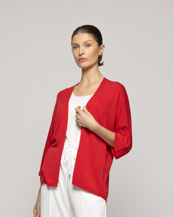 Sweater Mujer Waleska Tipo Cardigan Liso Manga Larga Rojo Lineatre