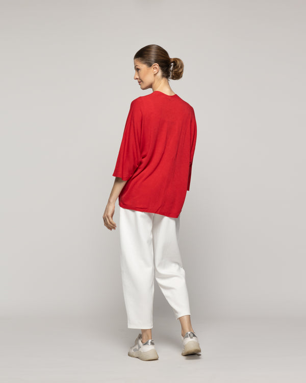 Sweater Mujer Waleska Tipo Cardigan Liso Manga Larga Rojo Lineatre