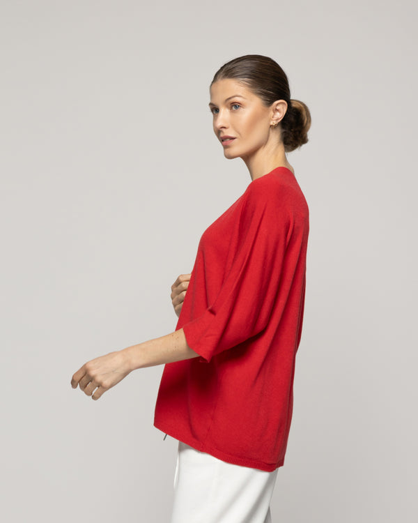 Sweater Mujer Waleska Tipo Cardigan Liso Manga Larga Rojo Lineatre