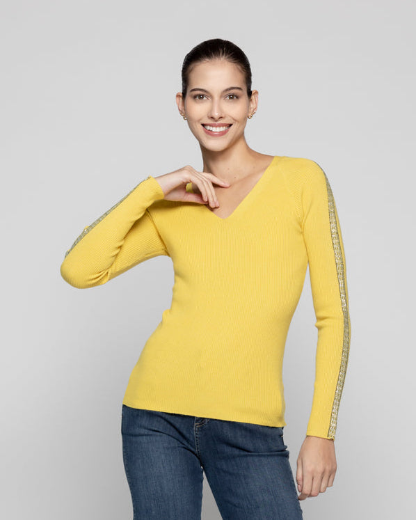 Sweater Mujer Anahí cuello V Mostaza Lineatre