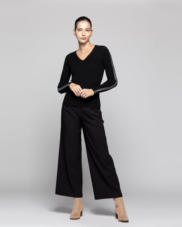 Sweater Mujer Anahí cuello V Negro Lineatre