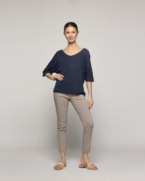 Sweater Mujer Winona Cuello V Manga 3/4 Azul Lineatre