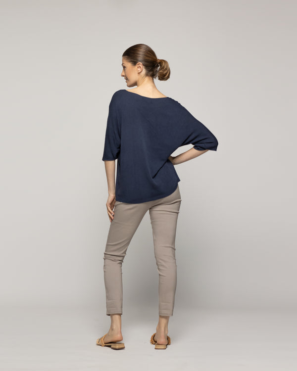 Sweater Mujer Winona Cuello V Manga 3/4 Azul Lineatre