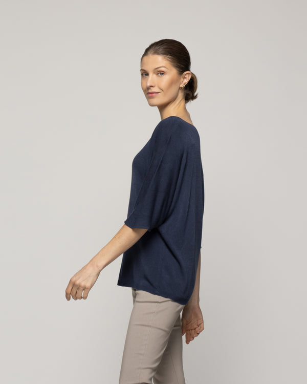 Sweater Mujer Winona Cuello V Manga 3/4 Azul Lineatre