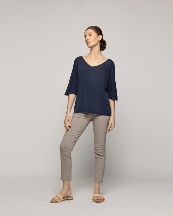 Sweater Mujer Winona Cuello V Manga 3/4 Azul Lineatre