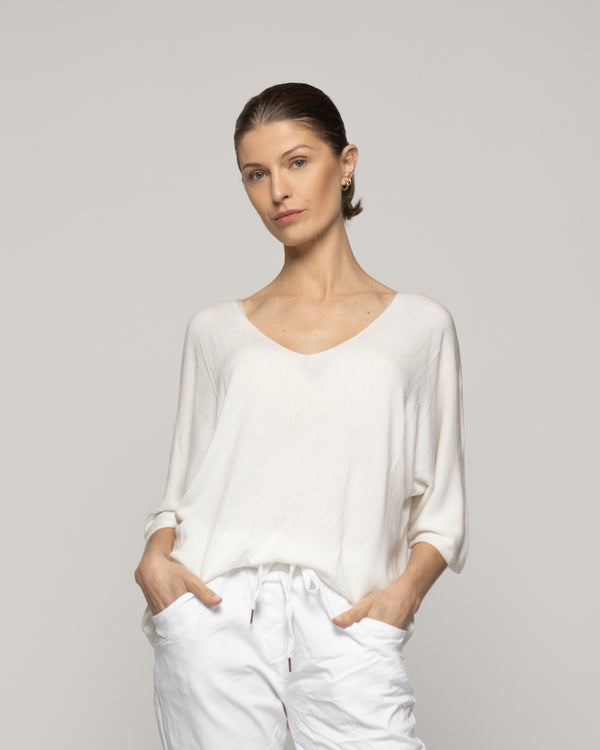 Sweater Mujer Winona Cuello V Manga 3/4 Blanco Lineatre