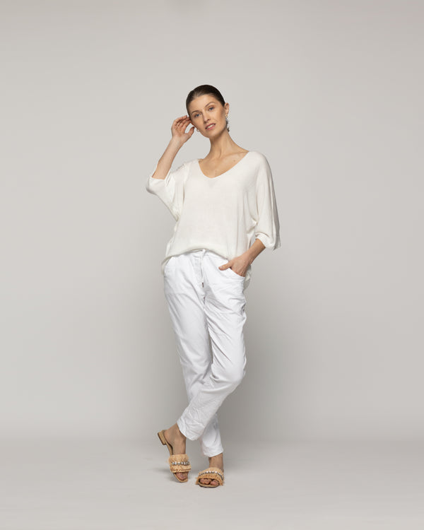 Sweater Mujer Winona Cuello V Manga 3/4 Blanco Lineatre