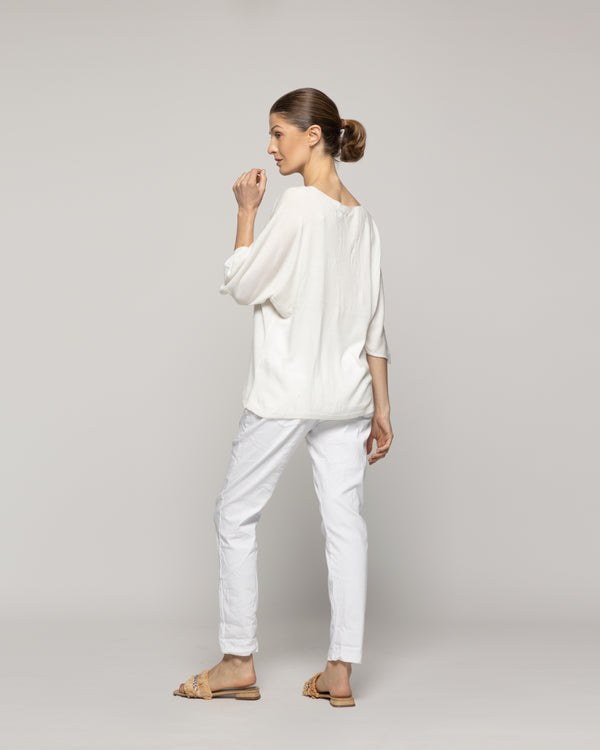 Sweater Mujer Winona Cuello V Manga 3/4 Blanco Lineatre