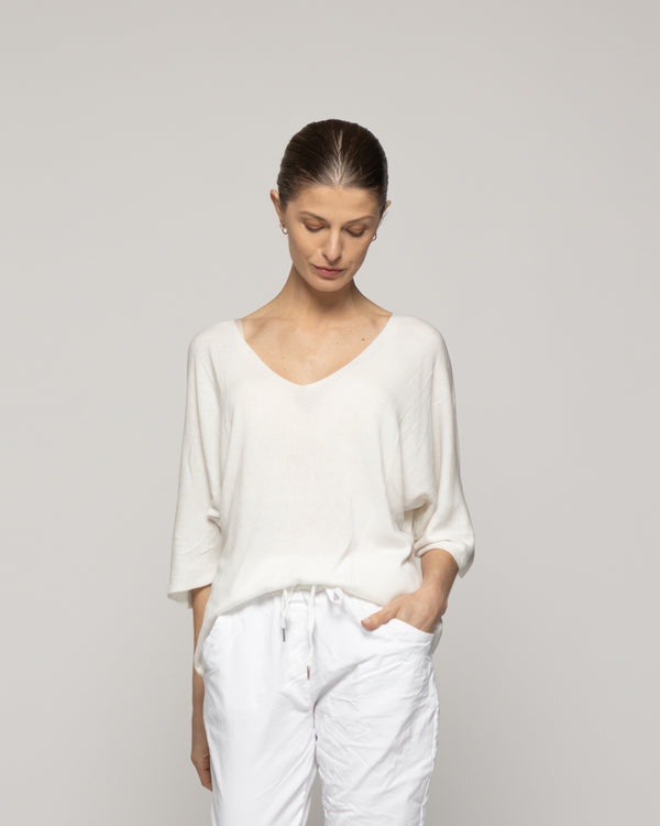 Sweater Mujer Winona Cuello V Manga 3/4 Blanco Lineatre