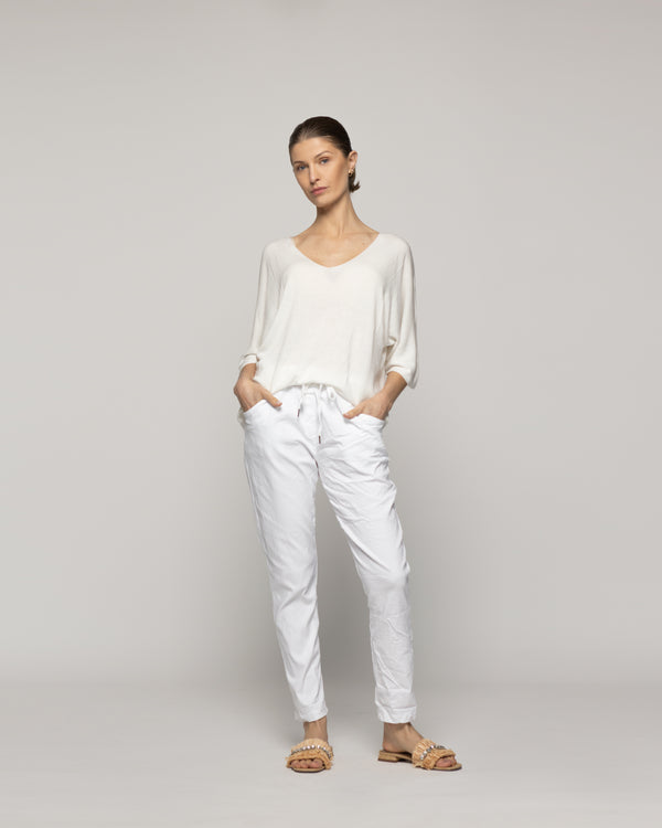 Sweater Mujer Winona Cuello V Manga 3/4 Blanco Lineatre