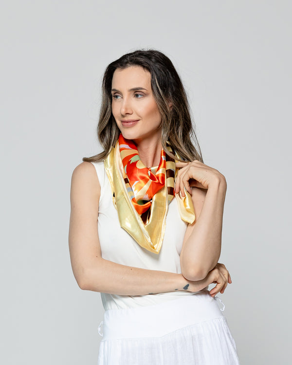 Pañuelo Mujer Satinado Estampado Mandala Amarillo Lineatre