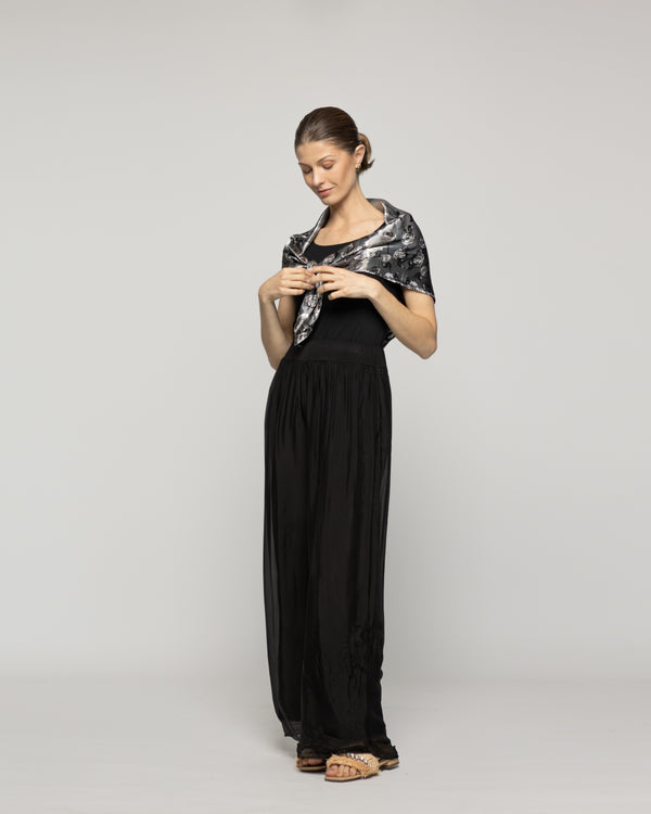 Pañuelo Mujer Satinado Estampado Rosas Gris Perla Lineatre