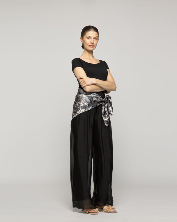 Pañuelo Mujer Satinado Estampado Rosas Gris Perla Lineatre