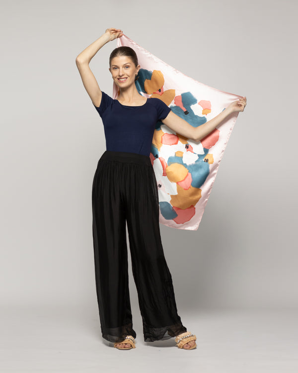 Pañuelo Mujer Satinado Estampado Abstracto Rosado Lineatre