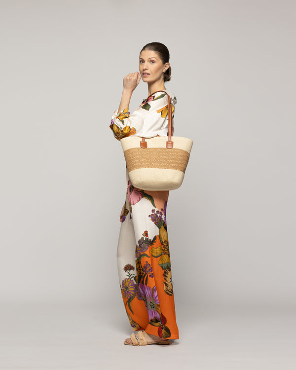 Cartera Mujer Playera Rafia Asas Negras Lineatre