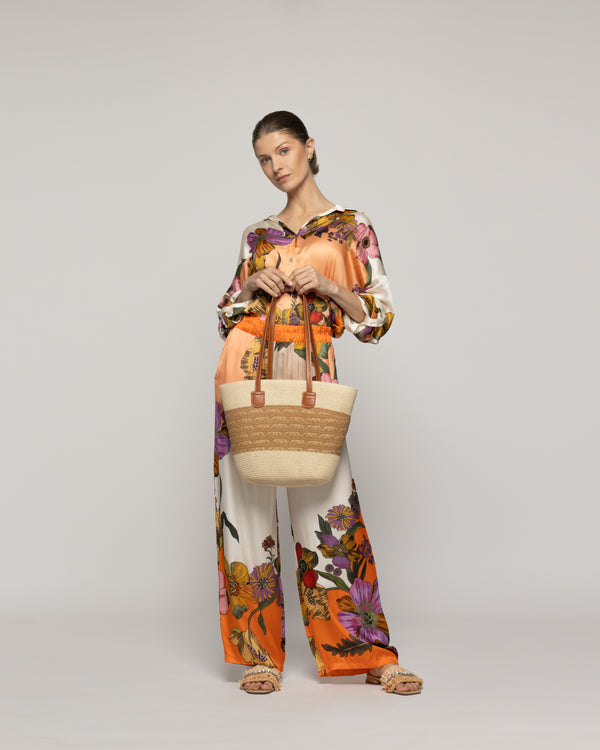 Cartera Mujer Playera Rafia Asas Negras Lineatre