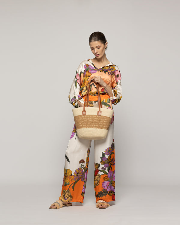 Cartera Mujer Playera Rafia Asas Negras Lineatre