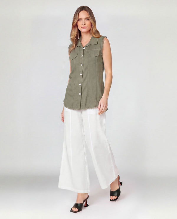 Pantalón Mujer Agustina Largo Tiro Alto Blanco Lineatre
