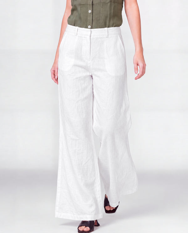 Pantalón Mujer Leticia Largo Tiro Alto Blanco Lineatre