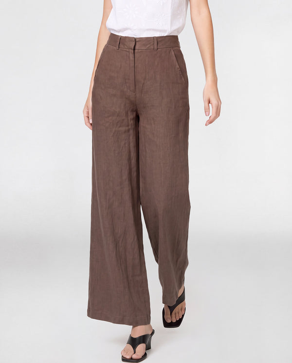 Pantalón Mujer Leticia Largo Tiro Alto Chocolate Lineatre