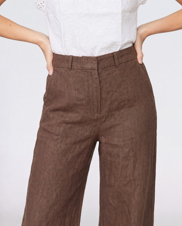Pantalón Mujer Leticia Largo Tiro Alto Chocolate Lineatre