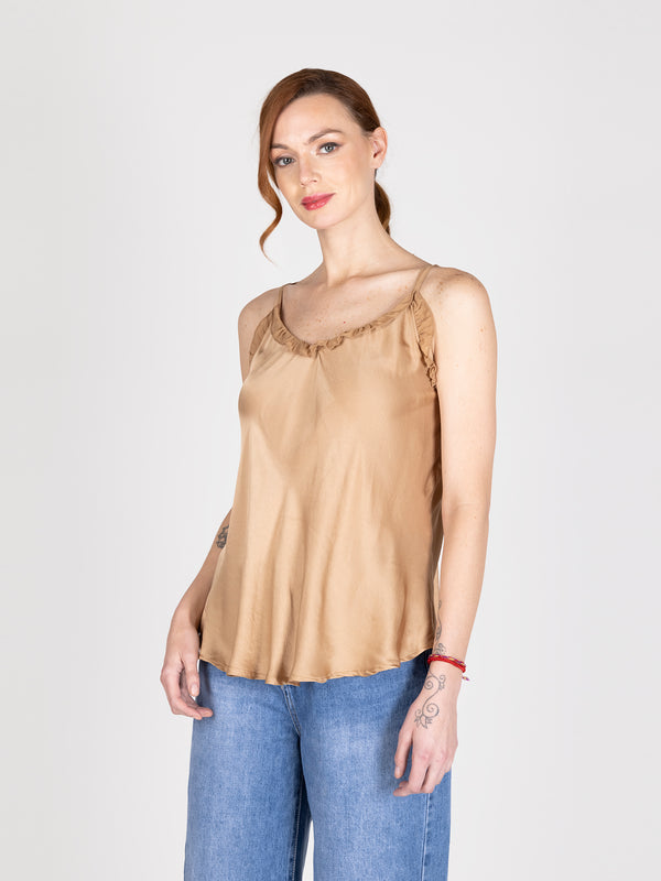 Top lencero satinado cognac lineatre