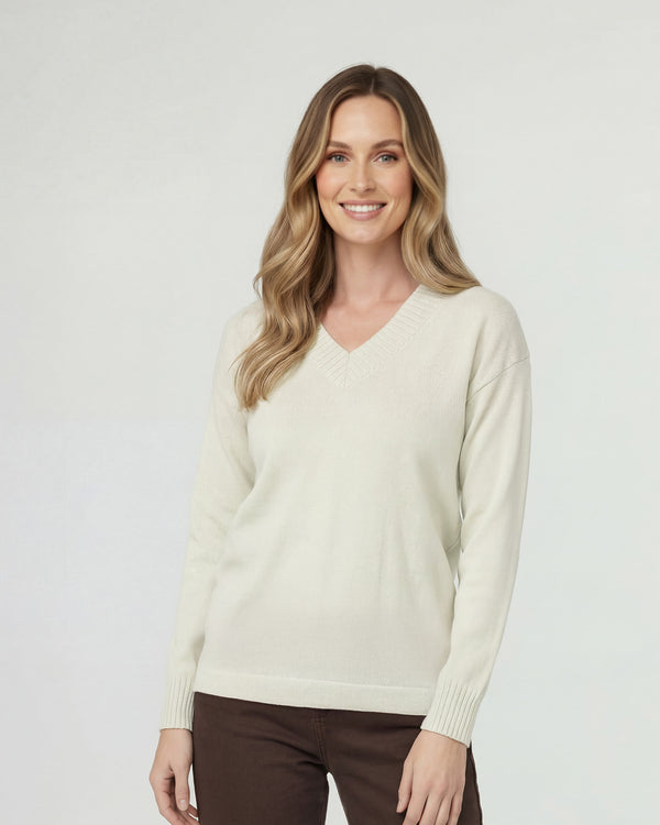 Sweater Mujer Giovanna Relaxed Cuello En V Manga Caída Crudo Lineatre