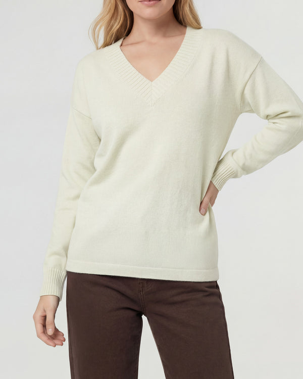 Sweater Mujer Giovanna Relaxed Cuello En V Manga Caída Crudo Lineatre