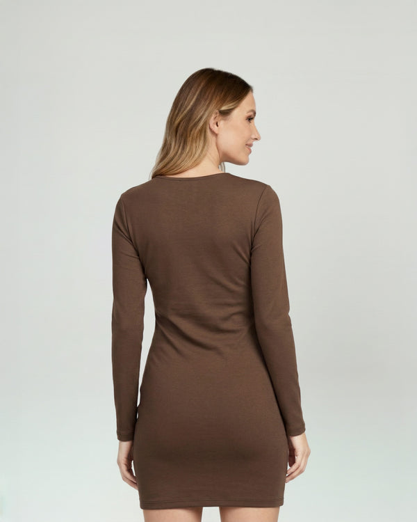 Vestido Mujer Anna Largo Cuello Redondo Cierre Sin Cierre Chocolate Lineatre
