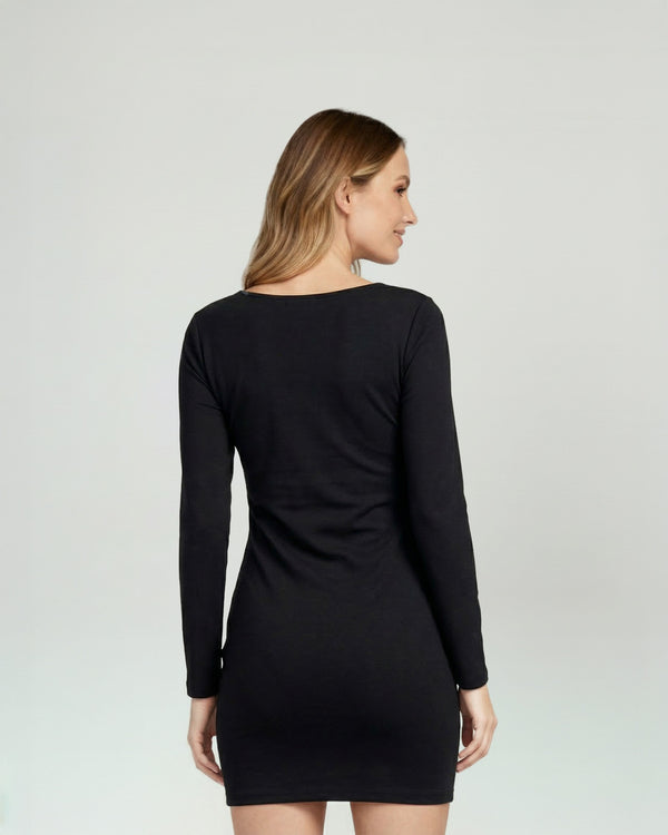 Vestido Mujer Anna Largo Cuello Redondo Cierre Sin Cierre Negro Lineatre