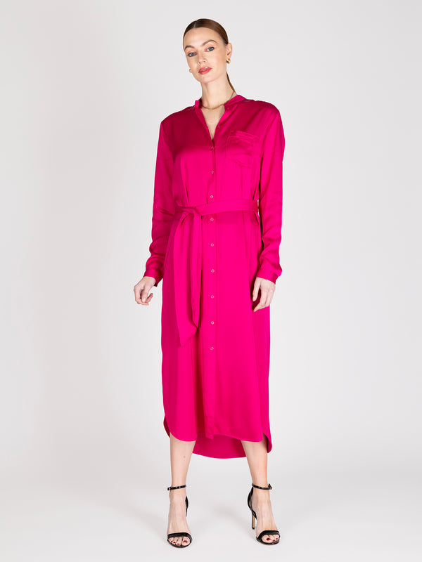 VESTIDO CAMISERO SATINADO FUCSIA LINEATRE