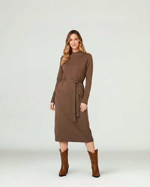 Vestido Mujer Pilar Largo Cuello Medio Alto. Redondo Cierre Sin Cierre Chocolate Lineatre