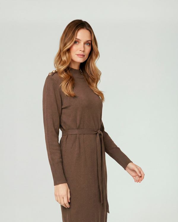 Vestido Mujer Pilar Largo Cuello Medio Alto. Redondo Cierre Sin Cierre Chocolate Lineatre