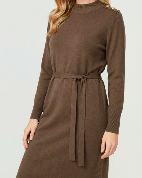 Vestido Mujer Pilar Largo Cuello Medio Alto. Redondo Cierre Sin Cierre Chocolate Lineatre