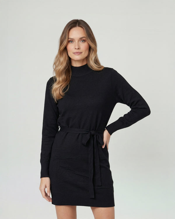 Vestido Mujer Pilar Largo Cuello Medio Alto. Redondo Cierre Sin Cierre Negro Lineatre