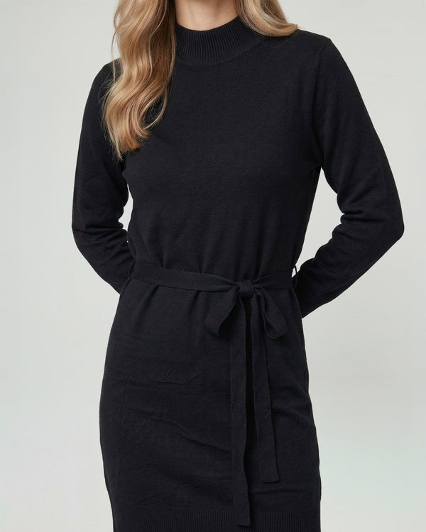 Vestido Mujer Pilar Largo Cuello Medio Alto. Redondo Cierre Sin Cierre Negro Lineatre