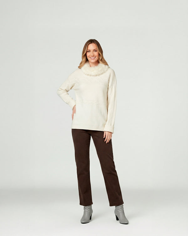 Sweater Mujer Giovanna Relaxed Cuello Redondo Pelos Manga Caída Crudo Lineatre