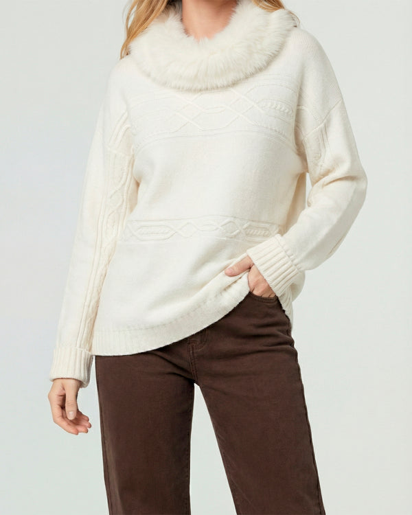 Sweater Mujer Giovanna Relaxed Cuello Redondo Pelos Manga Caída Crudo Lineatre