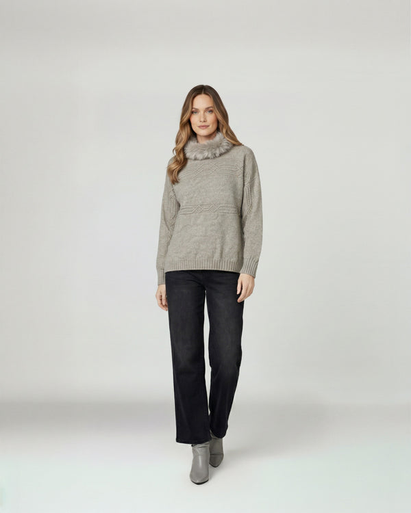 Sweater Mujer Giovanna Relaxed Cuello Redondo Pelos Manga Caída Fango Lineatre