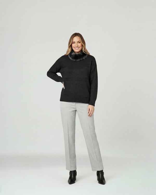 Sweater Mujer Giovanna Relaxed Cuello Redondo Pelos Manga Caída Negro Lineatre