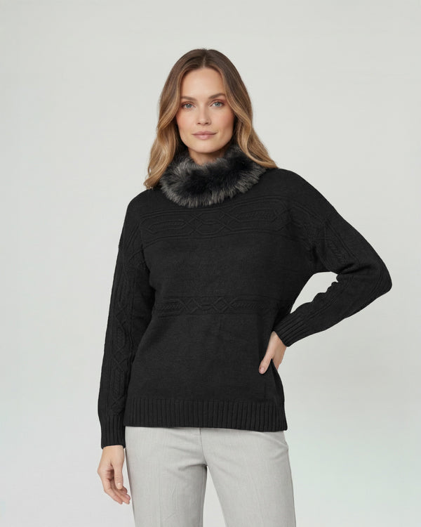 Sweater Mujer Giovanna Relaxed Cuello Redondo Pelos Manga Caída Negro Lineatre